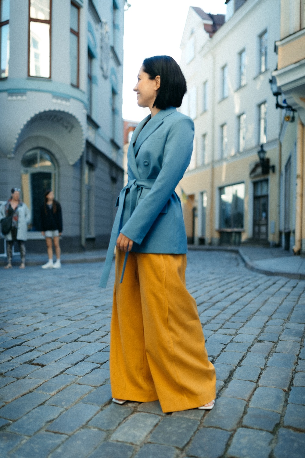 Palazzo trousers with piping, Khaki color