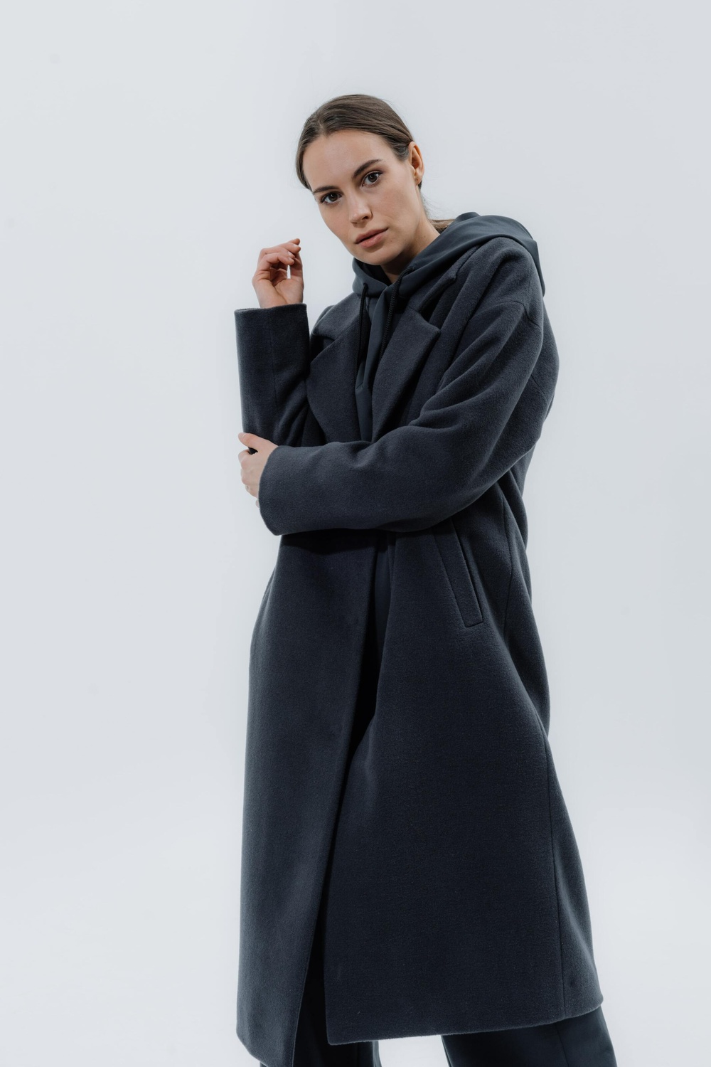 Пальто из бархатистой шерсти с небольшим ворсом цвет графит 093_graphite фото