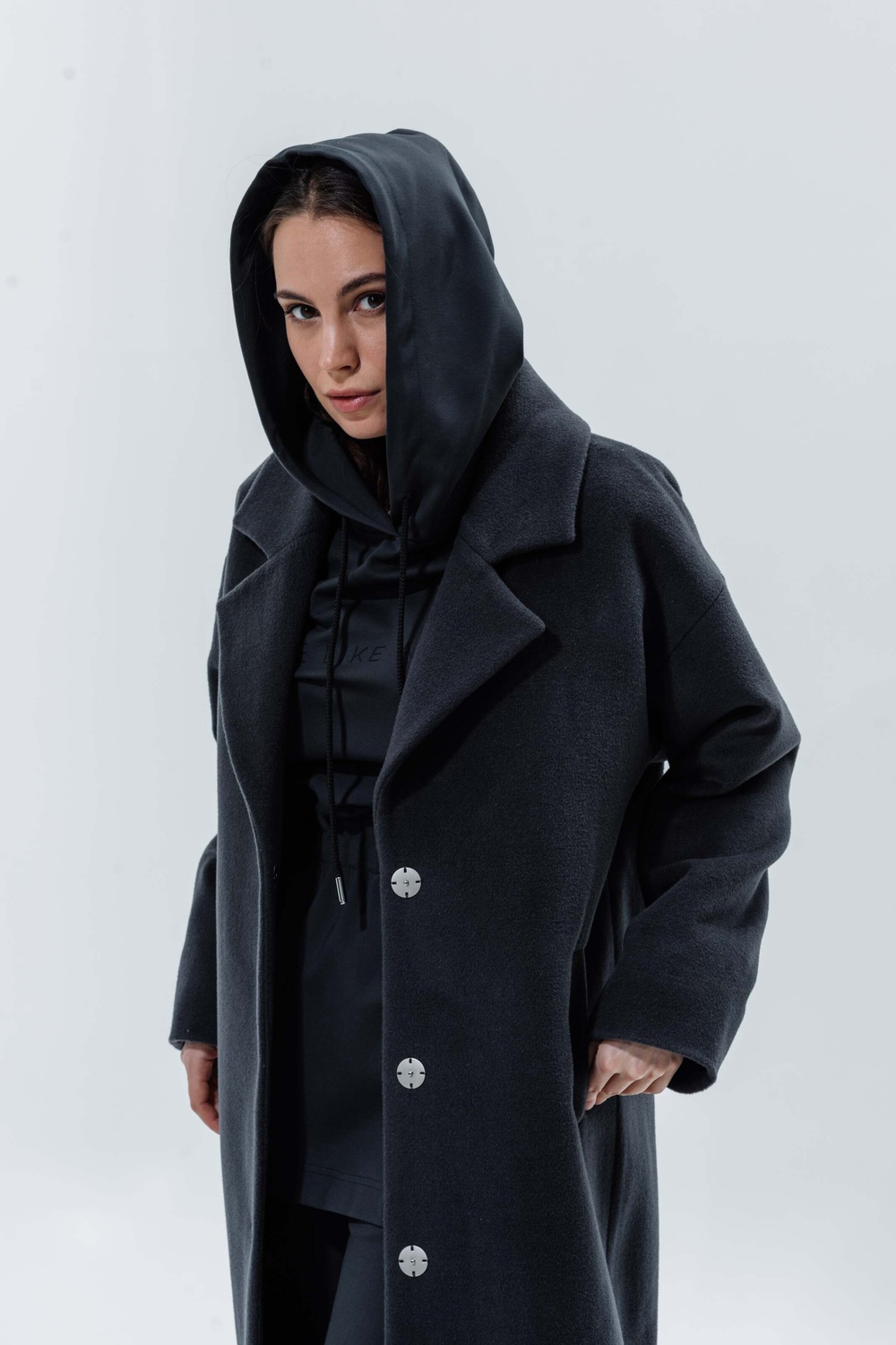 Пальто из бархатистой шерсти с небольшим ворсом цвет графит 093_graphite фото