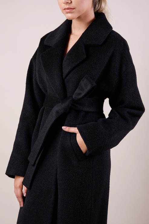 *Пальто ворсовое утеплённое с альпакой цвет чёрный 024_black фото