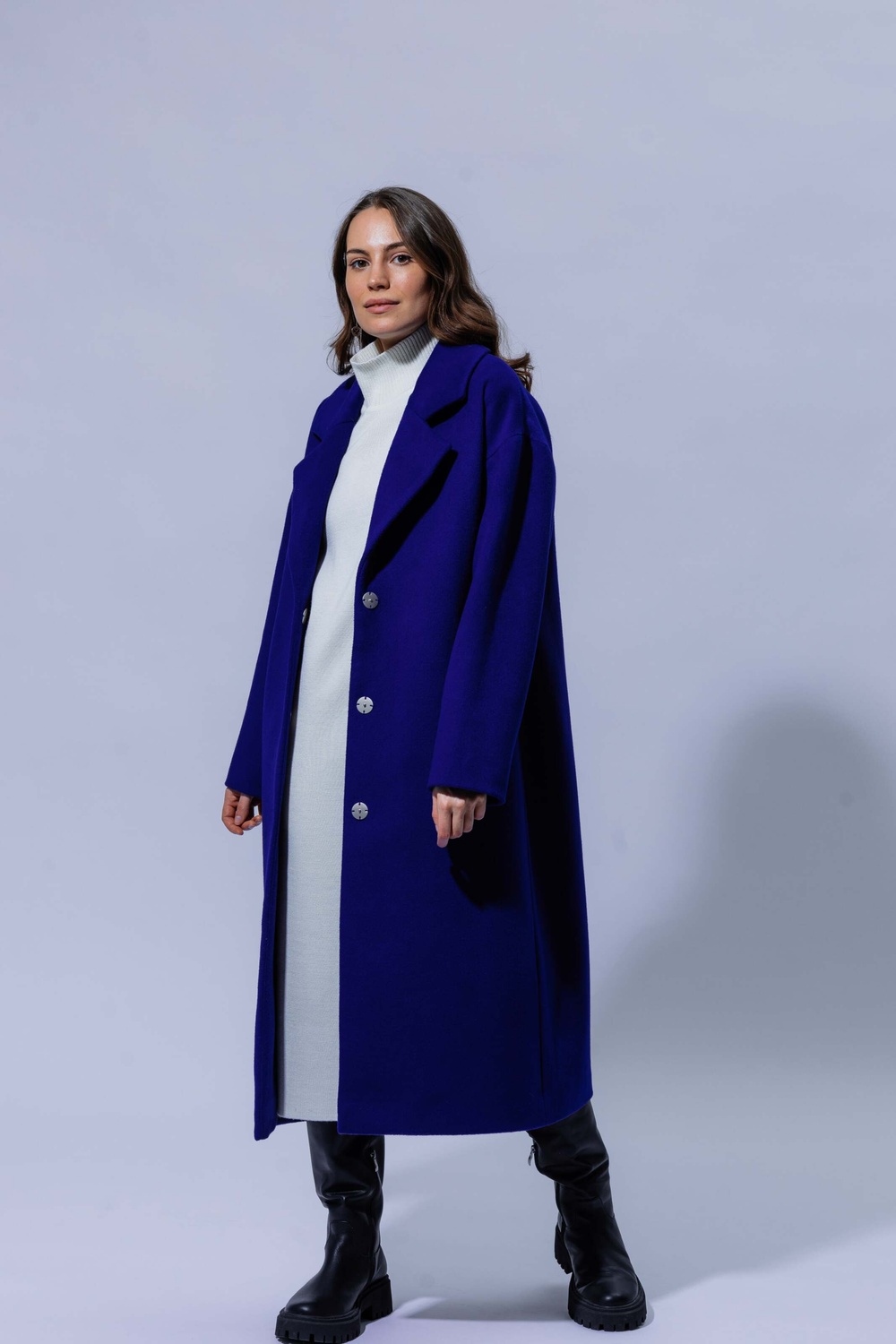 Пальто из бархатистой шерсти с небольшим ворсом цвет электрик 093_electric фото