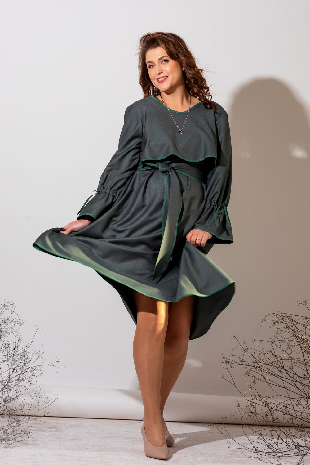 *Платье с окантовкой plus size оливковое 098._oliva фото