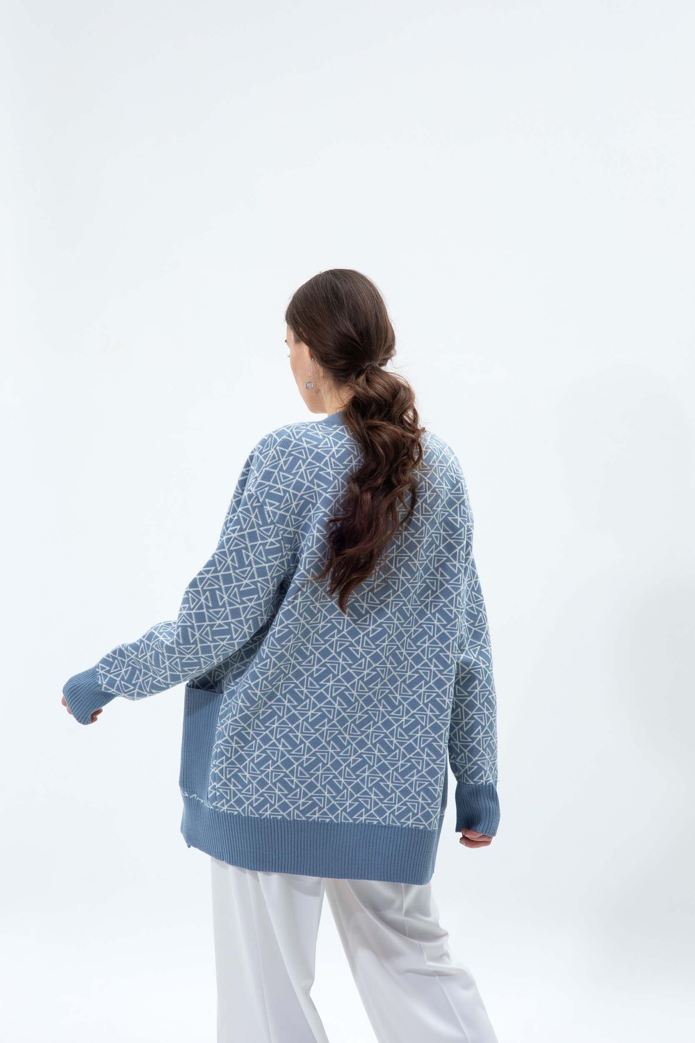 MEDIUM cardigan knitted from merino wool blue logo