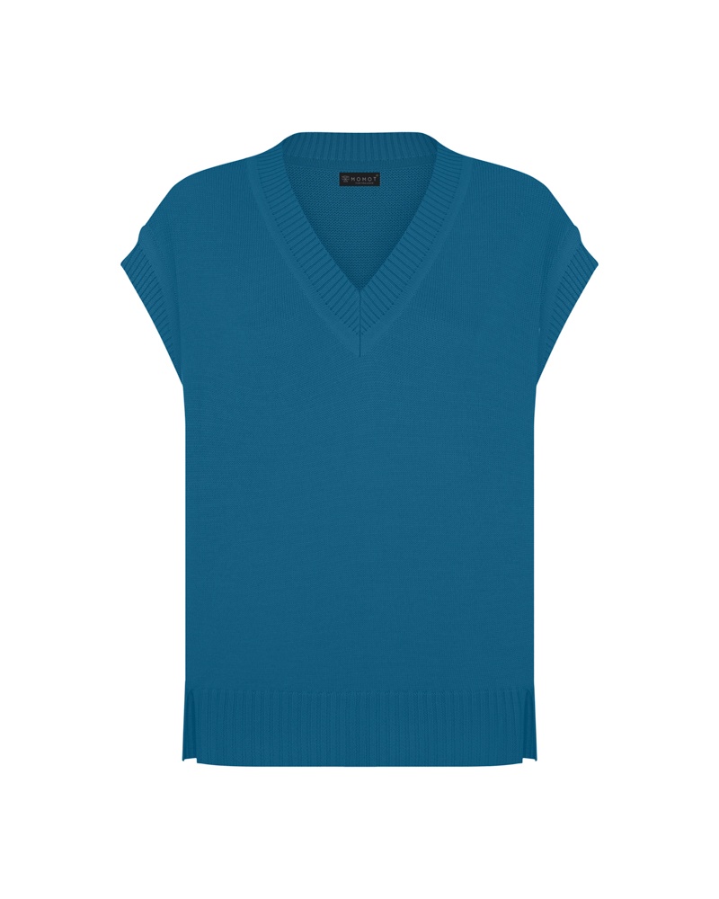 Merino wool knitted vest with V-neck