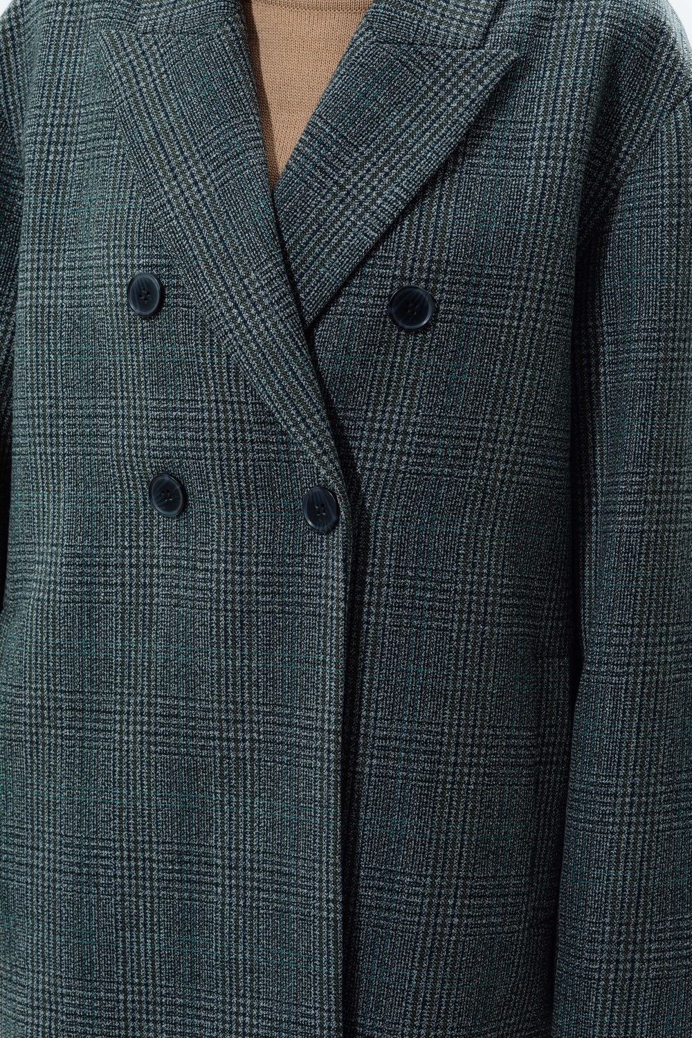 Пальто-жакет в мужском стиле из тонкой шерсти серо-зеленая клетка 093_gray_green_check фото