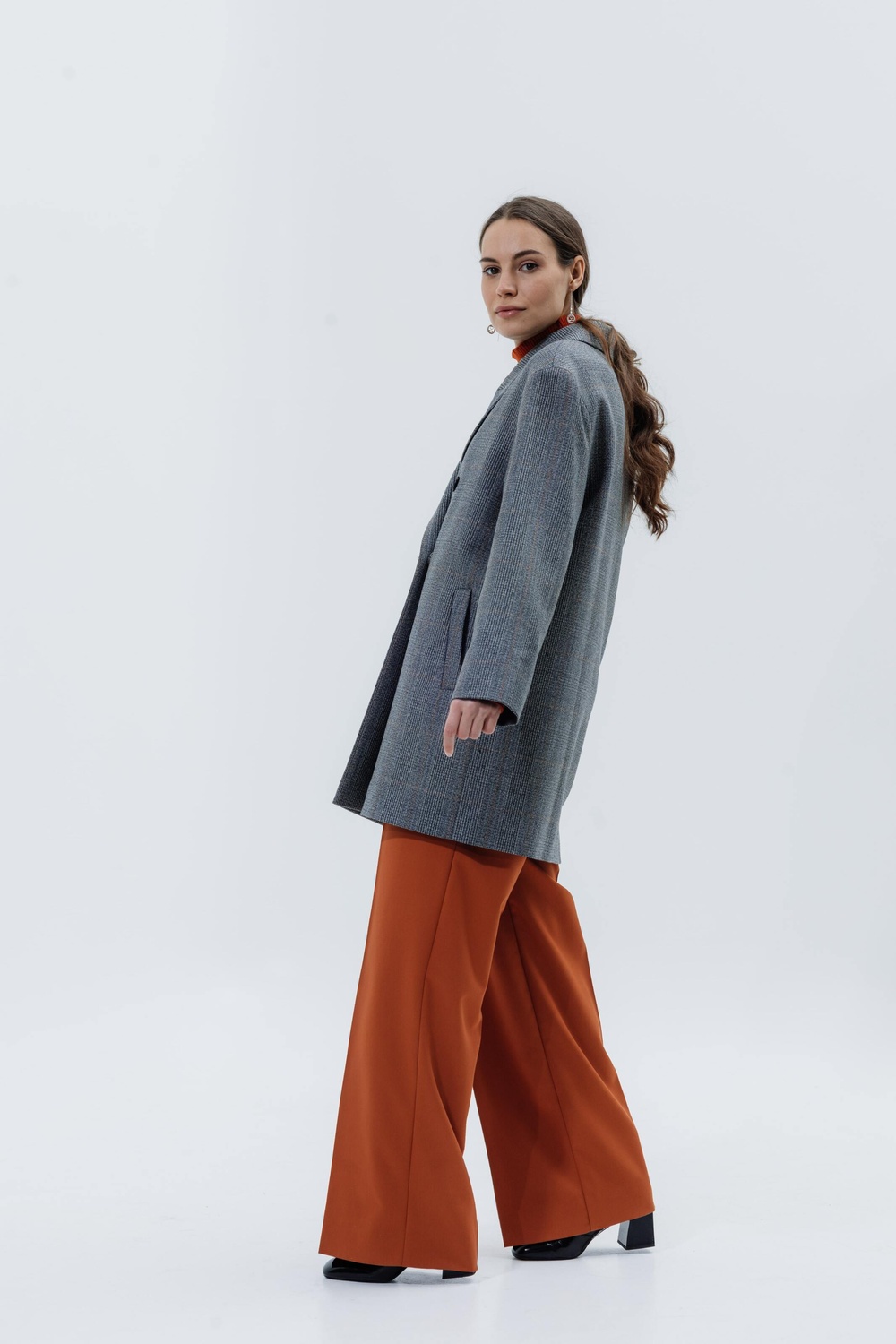 Wool Coat-jacket grey-orange check