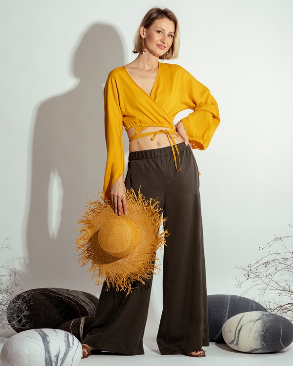 Palazzo trousers with cant, Khaki color