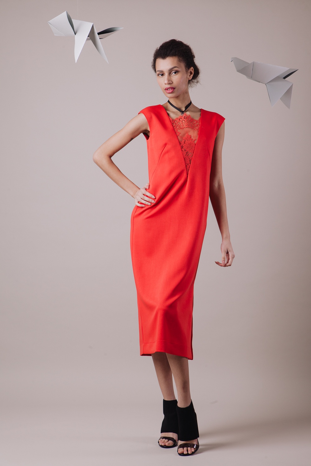 *Сукня з мереживною вставкою червона 013_red_dress_with_lace фото