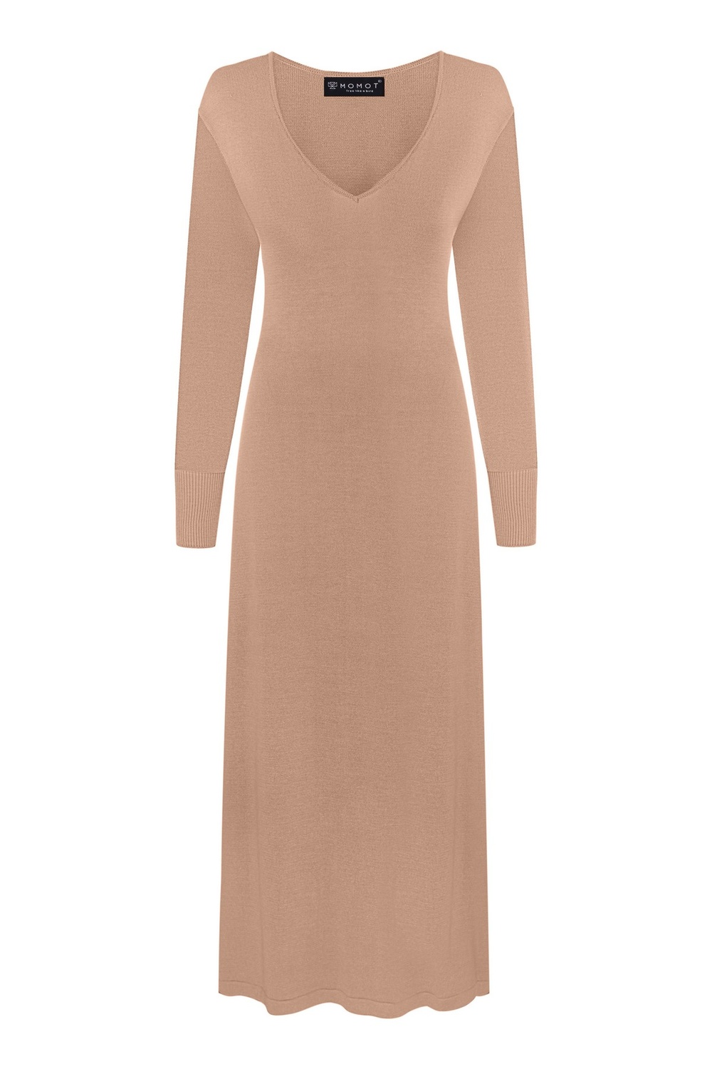 Dress knitted with V neckline made of polyviscose