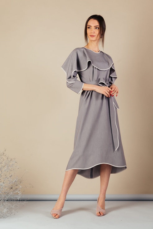 *Платье "Пелерина" серое с белым кантом+ 092a_dress_gray_gray фото