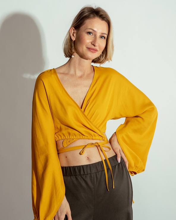 Wrap crop top with cant, mango color